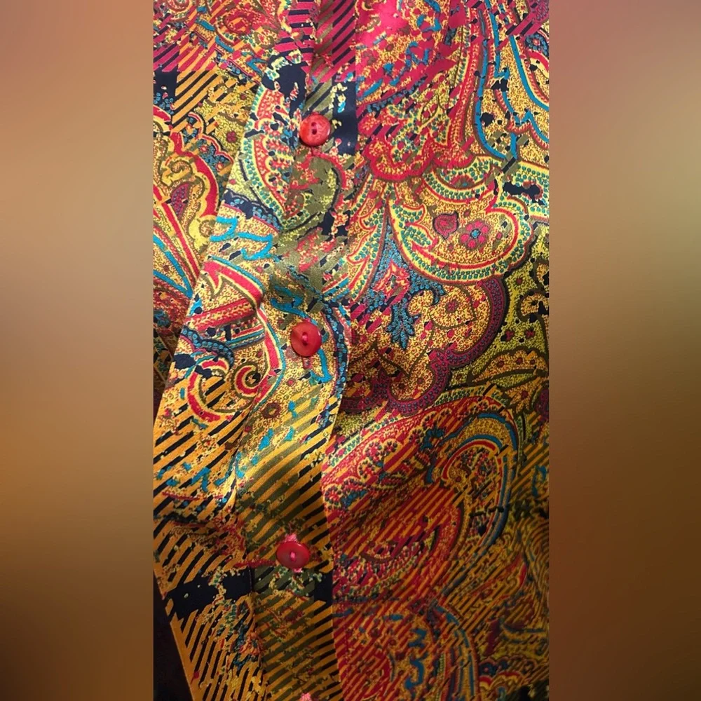 EUC Louis Feraud SZ 4 gold/red/black multicolored silk paisley print blouse - Picture 7 of 12